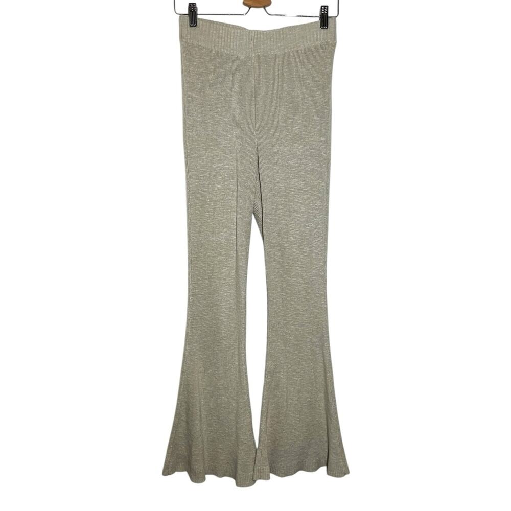 FP Beach Free People Oatmeal Beige Linen Blend Knit Pull On Flare Pants Small
